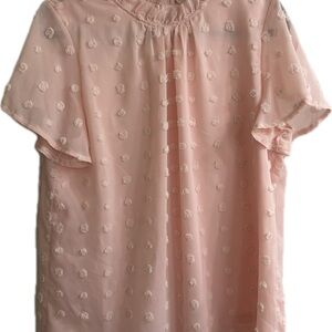 SHEIN Blush Pink Textured Dot Flutter Sleeve Blouse
